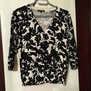 Pierri New York Black and White Floral 100% Cotton Cardigan